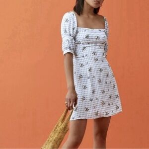Reformation Kaley Gingham Check Dress Al Fresco Floral Puff Sleeve Mini